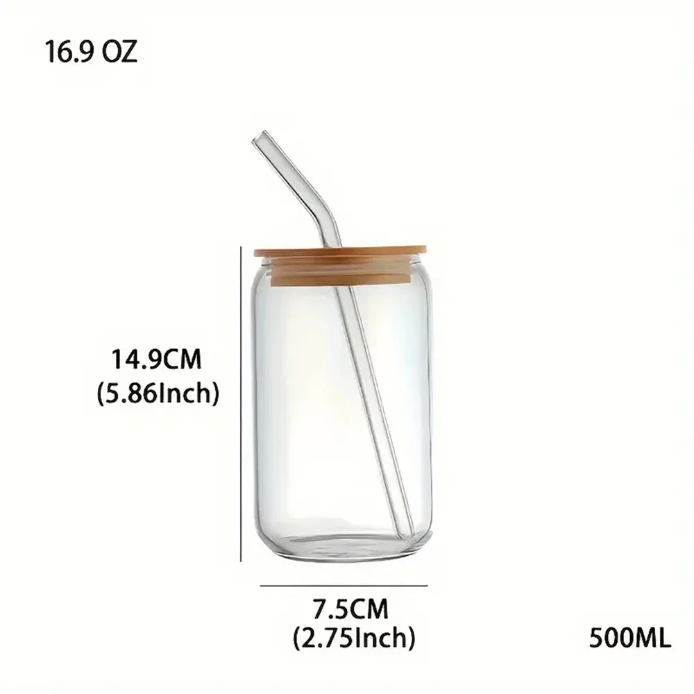 500ml/16.9oz Cherry Bow Glass Tumbler Mason Jar Shaped Water Bottle with Lid and Straw for Iced Coffee Juice Drinking Cup Gift