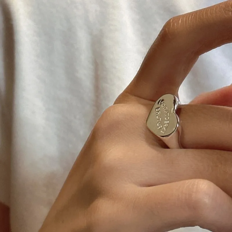 Silver Color Love Heart Letter Rings for Women Elegant Simple Smooth Ring Party Jewelry Gifts