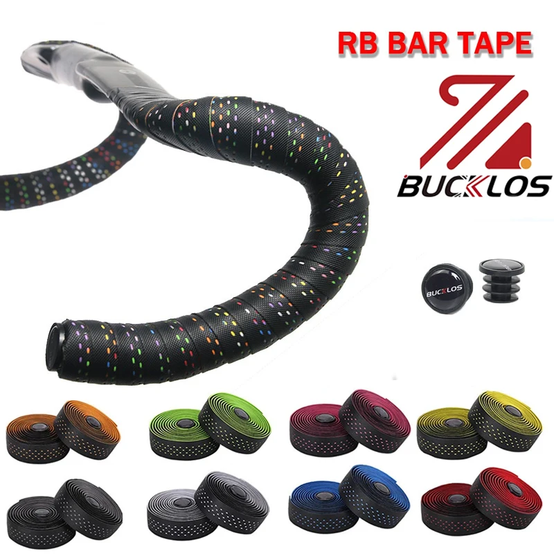 

BUCKLOS Road Bike Handlebar Tape Shockproof Speed Grip Strap Anti-slip Cycling Bar Tape with Handle Plug Bicycle Accessories