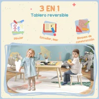 Table et 2 chaises en bois pour enfants Aiyaplay avec compartiments et tableau noir amovible 60X60X44 cm Naturel et Blanc 4