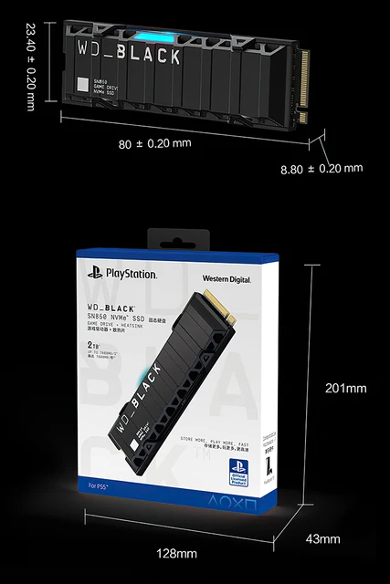 WD_BLACK SN850P 4 to, SSD NVMe M.2 Extension de Stockage sous Licence  Officielle pour Les Consoles PS5, jusqu'à 7 300 Mo/s, avec dissipateur  Thermique, M.2 2280, PCIe Gen4 : : Informatique