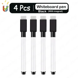 Set of Colorful Magnetic Erasable Whiteboard Pens - Stationery Supplies for Office, Teaching, and Student Notes (Black 4Pcs)
