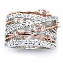 

DIWENFU 925 Sterling Silver New Diamond Micro Inlaid Women's Ring Cross Geometric Type Rose Gold White Bizuteria Gemstone Rings