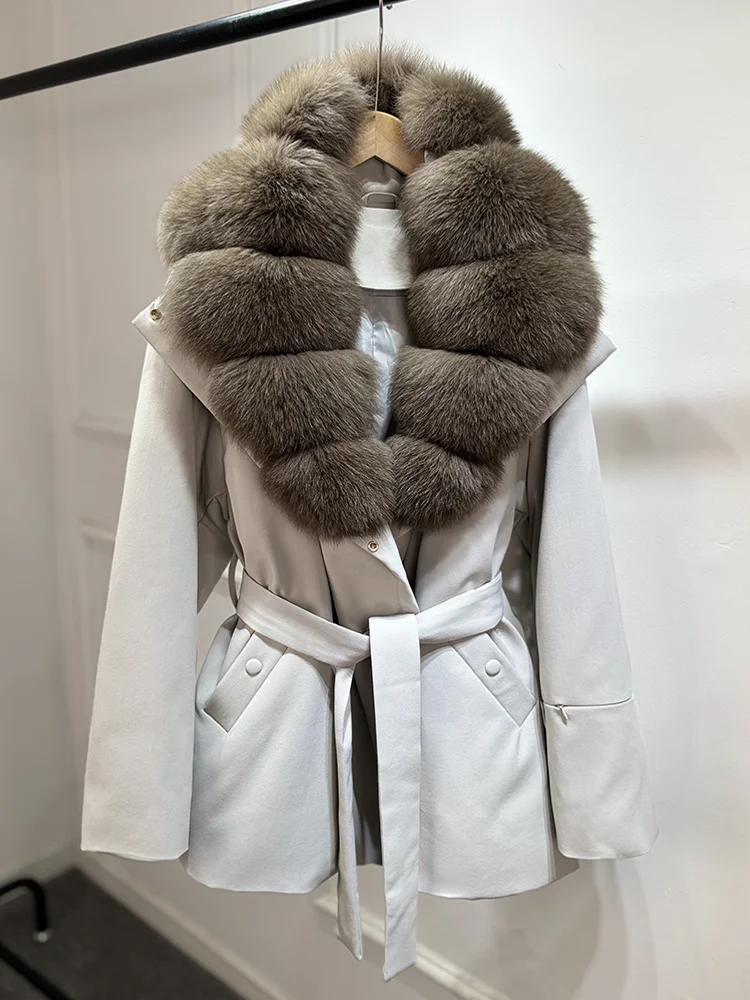 Janveny Luxury Women's Winter Down Jacket 2026 New Large Natural Real Fox Fur Cuff 90% White Duck Down Coat Female Feather Parka