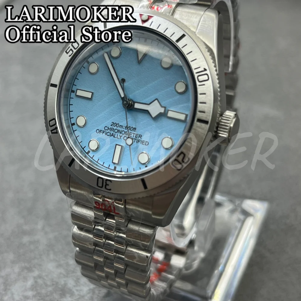 LARIMOKER 39 mm Saphirglas-Edelstahl-Uhrengehäuse, Seeblau-Textur, Zifferblatt, Herren-Taucheruhr mit NH35-Automatikwerk – Detail 5