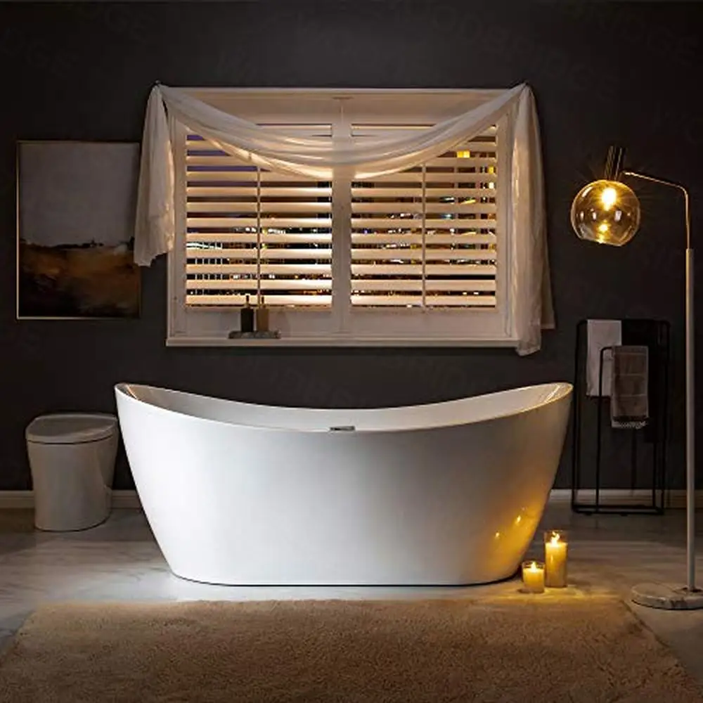 71" Contemporary Acrylic Freestanding Bathtub with Non-Slip Surface High Gloss White Tub 68 Gallon Capacity Durable Construction 3