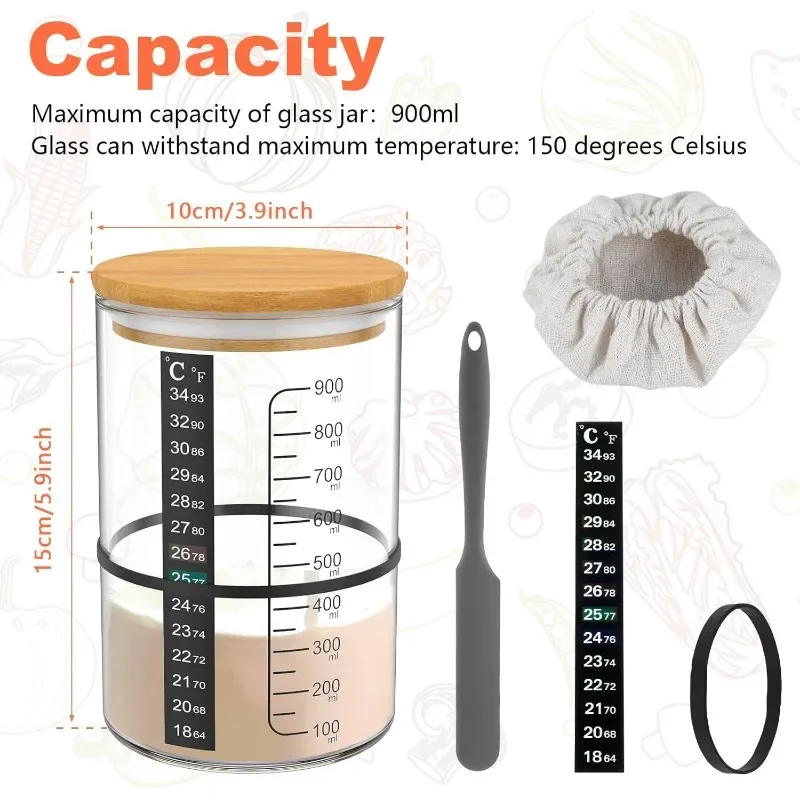 900ml Sourdough Starter Jar with Wooden Lid Sourdough Starter Container Wide Mouth Clear Home Fermentation Glass Jar