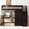 Twin Size Multifunctional Loft Bed with Wardrobe,Desk,Bookshelf and Drawers,Wood Loft Bed with Stairway Children's Wardrobes 2
