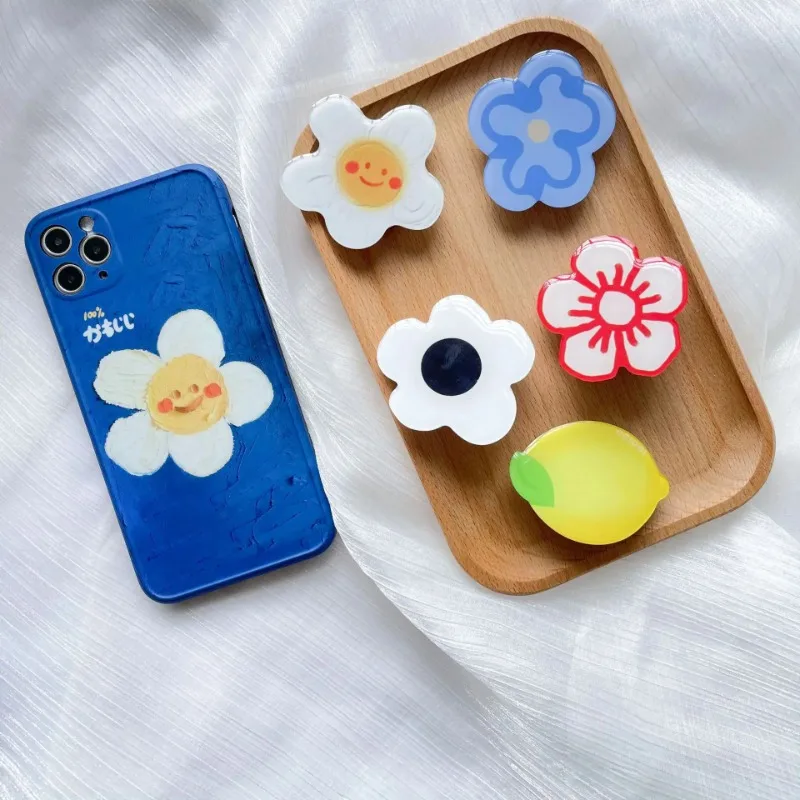 

INS Korea Dropping Glue Phone Finger Ring Holder Flower Griptok For iPhone Samsung Cute Egg Pudding Cake Phone Stand GripTok