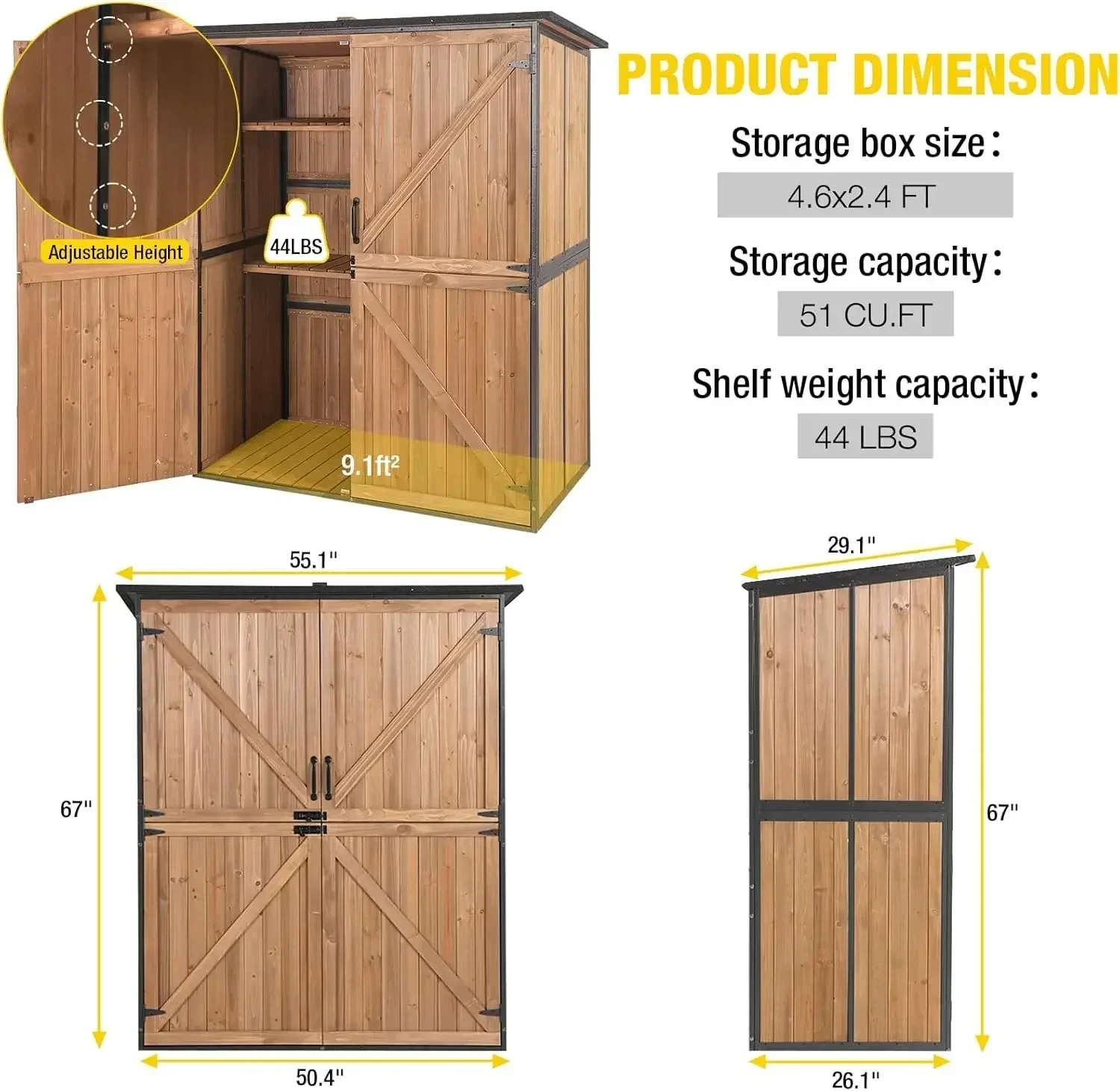 Outdoor Storage Shed Upgraded with Strong Metal Frame Garden Tool Shed Storage House Cabinet with Adjustable Shelfs 6