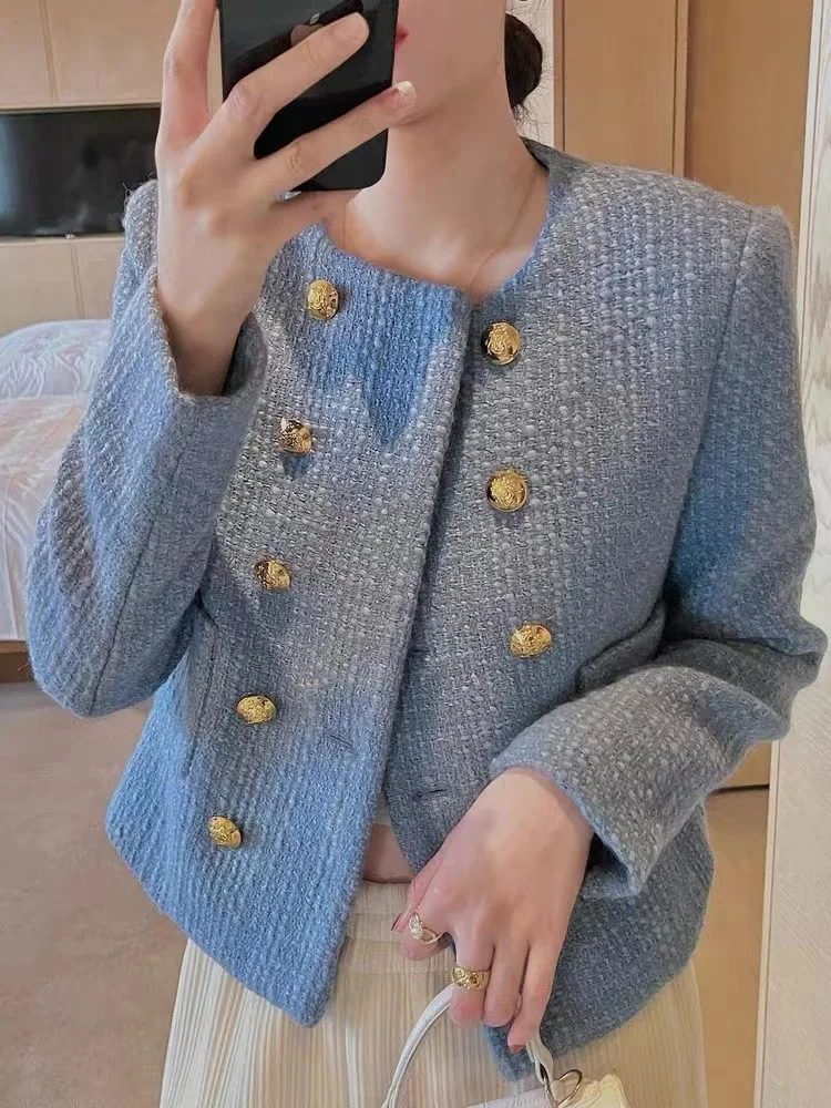 

Women O neck Unique Special Short Tweed Jacket 2022 Spring New Style Women's Korean Elegant Gentle Famous Lady's Coat