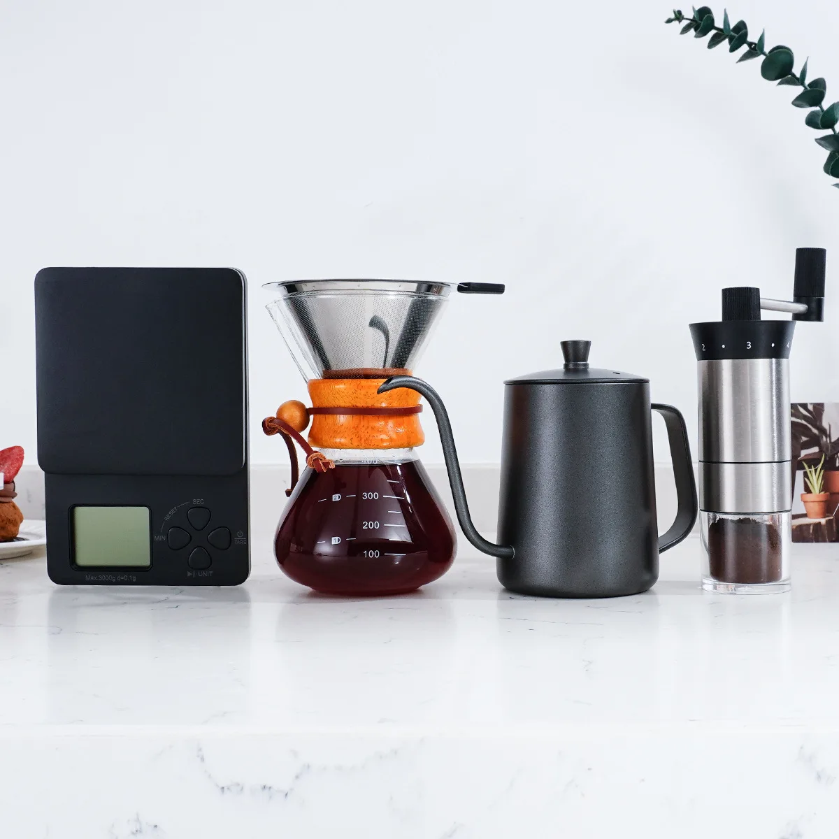 

Coffee Hand Brewed Coffee Pot Set Gift Box Glass Filter Cup Sharing Pot Electronic Scale Bean Grinder Hand-brewed Coffee Set