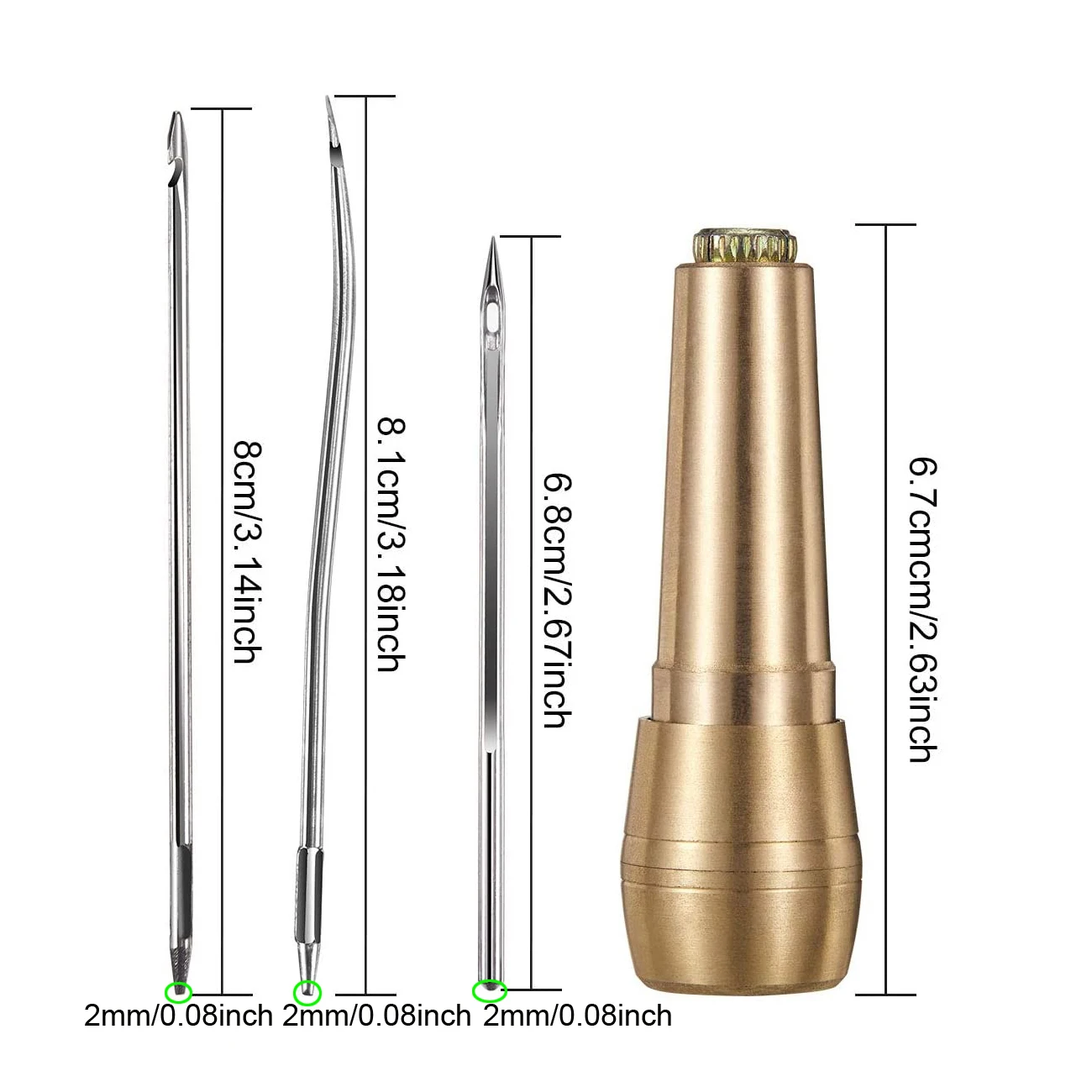 9Pcs Leather Sewing Kit, Copper Handle Leather Sewing Awl, Needle Set, Suitable for Repairing Leather Canvas Tent Shoes 2