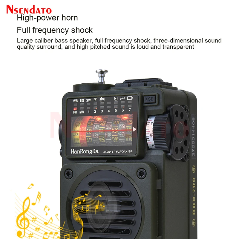 HRD700 Radio AM FM MW SW Music Player Mini Radio Full-Band Broadcast Bluetooth-Compatible V5.0 Multimedia Player for TF Card