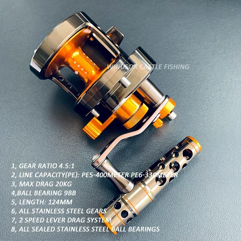 

WSM08 9BB 4.5:1 2.2:1 Big Game Metal Light Slow Jigging Trolling Fishing Reels Saltwater Sea Baitcasting Trolling Reels