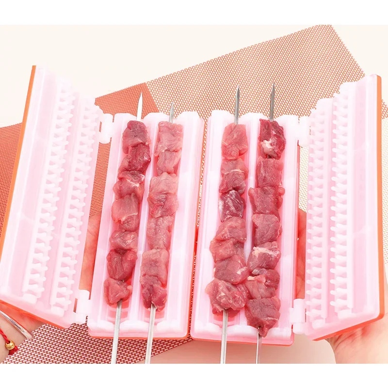 New Double Row BBQ Meat Skewer Machine Multifunctional Reusable Plastic BBQ Skewer Maker Kebab Tool Kitchen Accessories Camping