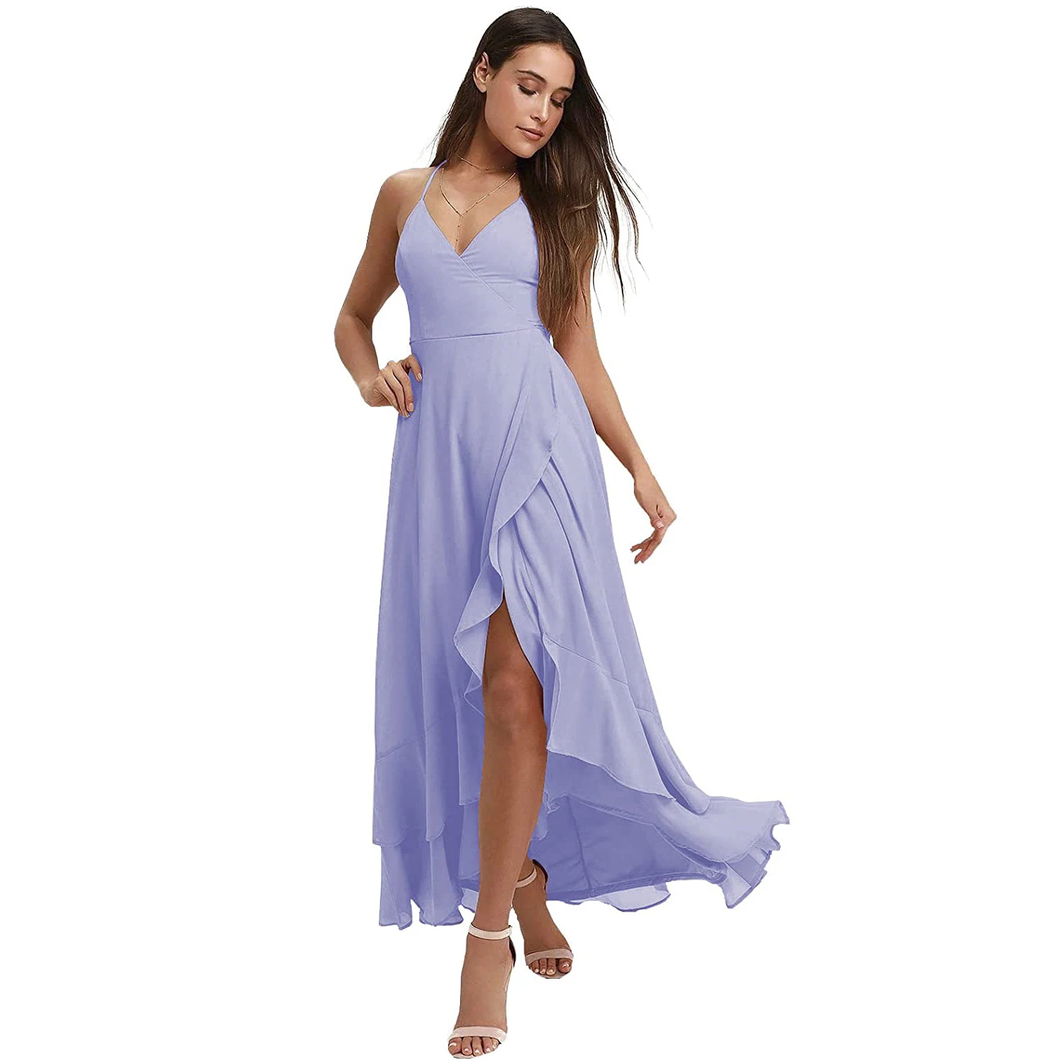 simple prom dresses V Neck Evening Dresses  فساتين السهرة Long Chiffon Spaghetti Straps Formal Party Dress robes de soirée with Slit for Women dark green prom dress