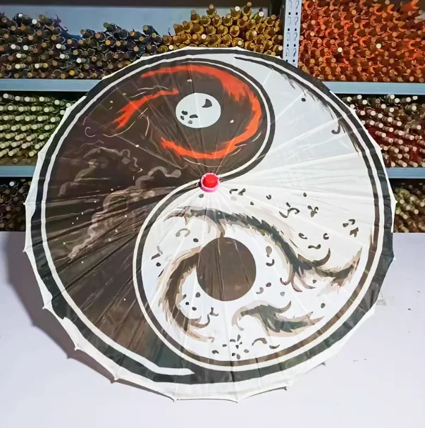 Tai Chi Bagua Silk Cloth Oil Paper Umbrella Handmade Twelve Zodiac Signs Dipper Seven Stars Yin Yang Fish Chinese Ancient nezha