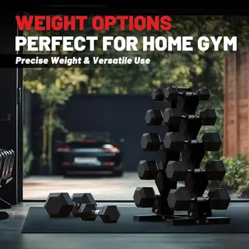Hex Dumbbell Set with Rack - Rubber Coated Cast Iron Weights, Non-Slip Chrome Handles, Space-Saving Home Gym Set 3