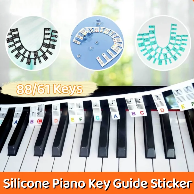 Removable Piano Keyboard Note Labels - Silicone Piano Notes Guide for  Beginner, Piano Key Music Notes Letter Label without Stickers for 88-Key  Full Size, Reusable and Comes with Box(Classic Black） 