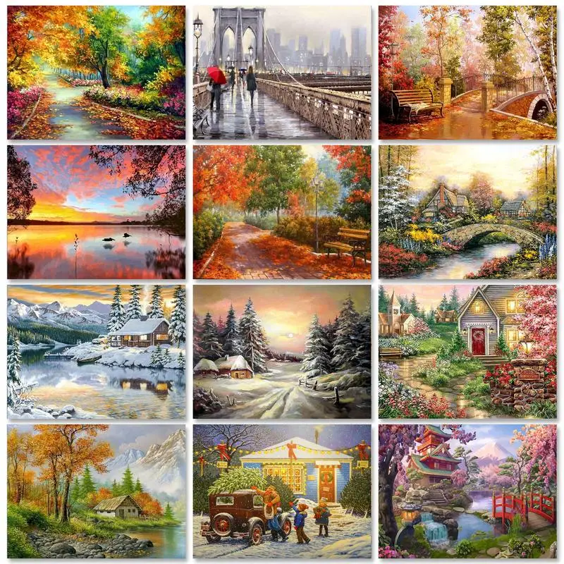 RUOPOTY Painting By Numbers With Frame Winter Forest Snow Coloring On Numbers For Adults Paint On Canvas Diy Crafts Wall Decors
