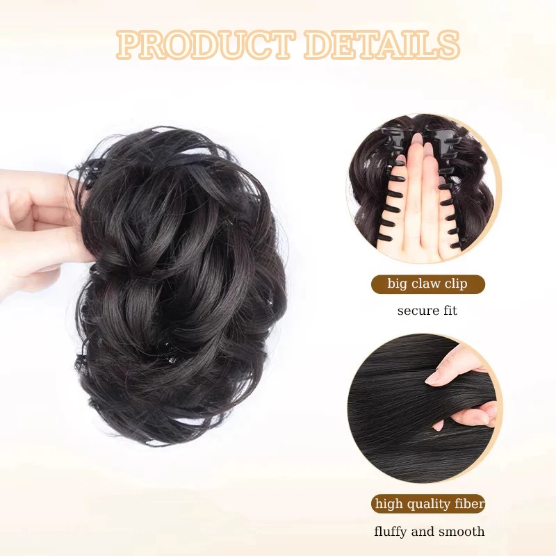 Synthetic Messy Hair Bun Extensions Wig Black Brown Claw Clip Bun Hairpiece Wavy Updo Hair for Women Daily Party Use Hair Clips