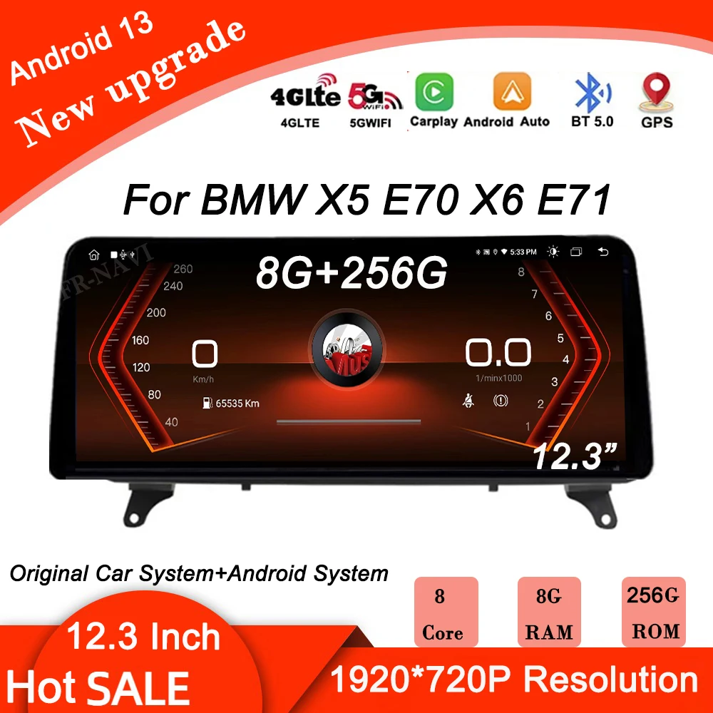 

IPS 8 Core Car Video Player Multimedia Radio Stereo GPS Navigation For BMW X5 E70 X6 E71 CCC / CIC Android 13 System ID8 UI