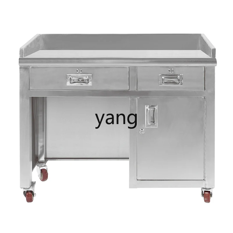 

Yjq Stainless Steel Office Table Computer Desk Commercial Office Table Extra Thick Desk with Cabinet Door Lock Cashier Desk