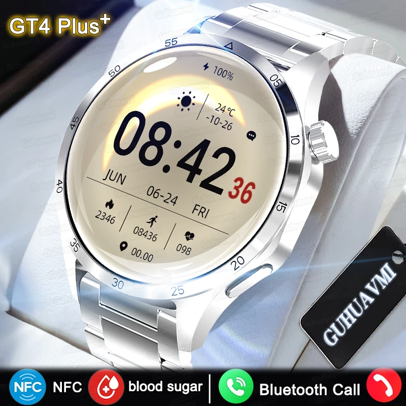 2024 nowe zegarki NFC GT4 PLUS Smartwatch męski Bluetooth Call GPS trajektoria IP68 wodoodporny tętno Smartwatch z cukrem we krwi