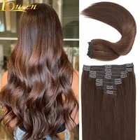 Extensions de cheveux à clipser, cheveux humains naturels, couleur naturelle # 4 extensions de cheveux à clipser brun chocolat, 8 pièces, couleur noire naturelle, 24 pouces 1