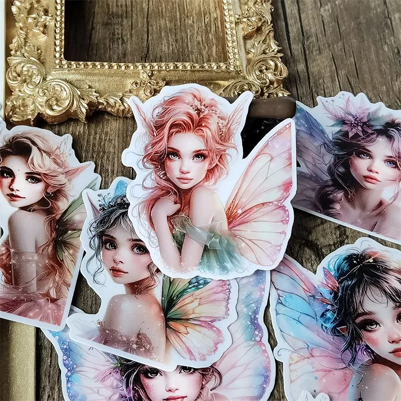 수채화 유럽 천사와 엘프 소녀 스티커, DIY 스크랩북 일기 프로젝트 장식, 빈티지 스크랩북 스티커
