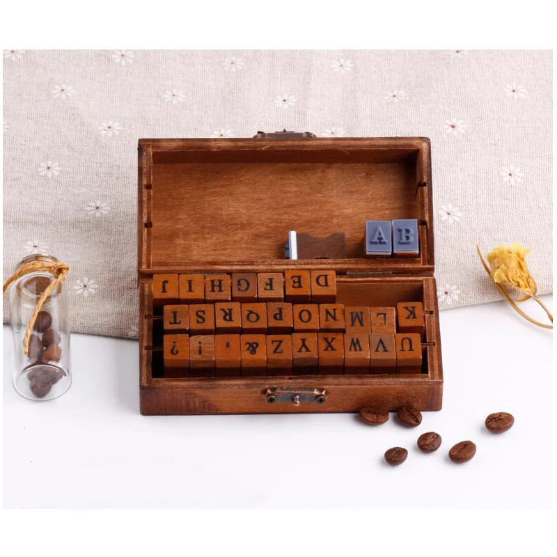 30Pcs/set Cute Uppercase&Lowercase Letter Wood Rubber Stamps Set With Wooden  Box For Teaching And Play - AliExpress