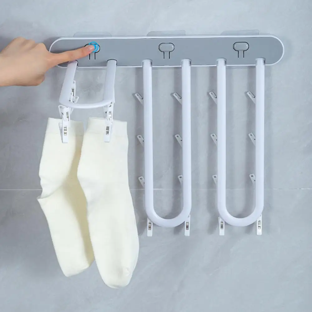 Balcony Foldable Underwear Sock Drying Rack 24 Clip Storage Panties Bra  Hanging Bathroom Towel Organizer No Punch Space Saving