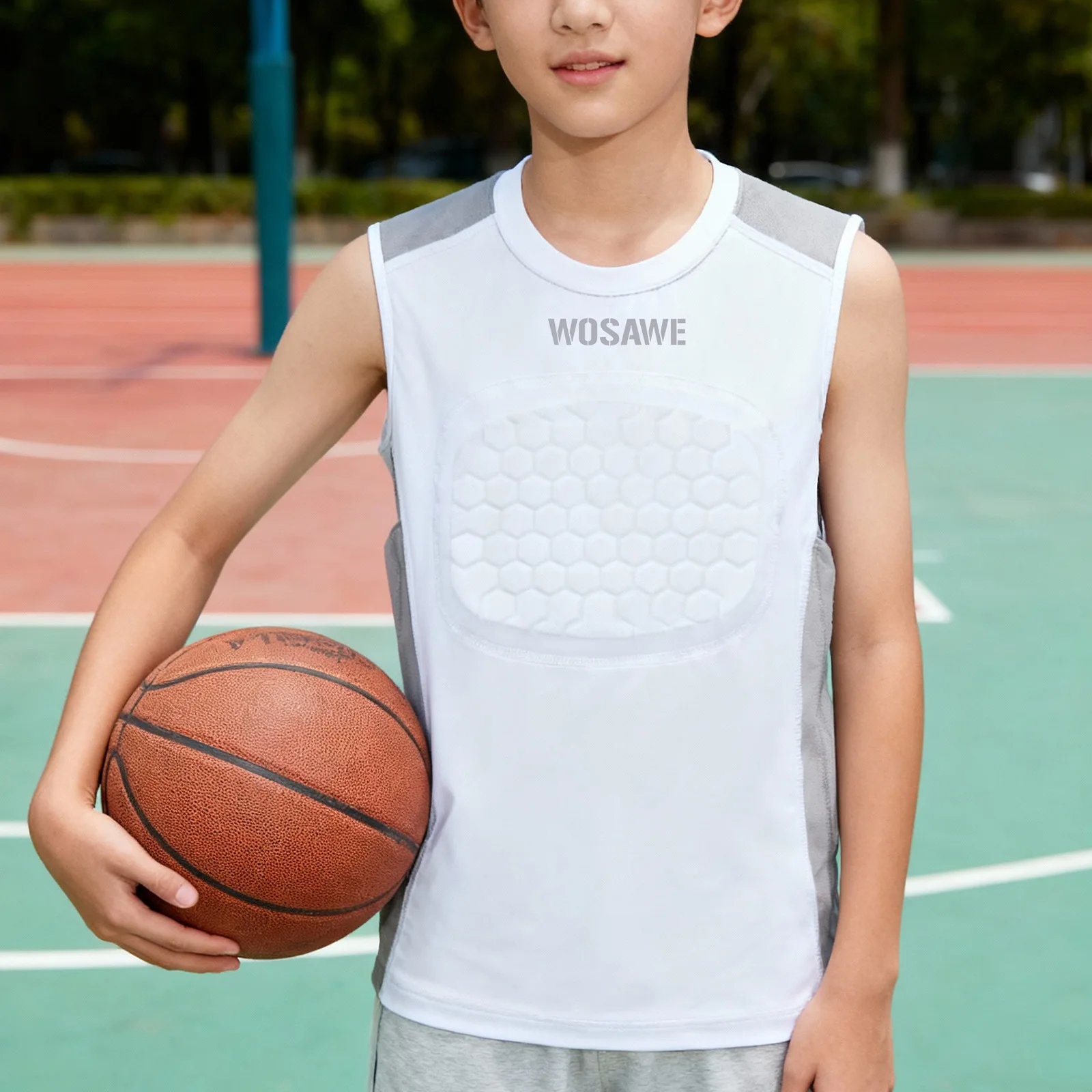 WOSAWE 키즈 스포츠 조끼 패딩 탱크탑 소프트 가슴 패드 통기성 민소매 셔츠 농구 축구 야외 훈련 유스