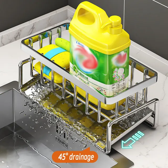 Porta spugna da cucina Scarico per lavello in acciaio inossidabile Scolapiatti per sapone Portasciugamani Scaffale Organizzatore Accessori per il bagno 5