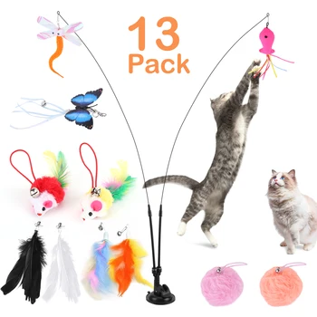 Pet Cat Toy Set Suction Cup Toy Set Double Headed Teaser Stick Set Multifunction Interactive Cat Toy for Floor Glass Door Panel 3
