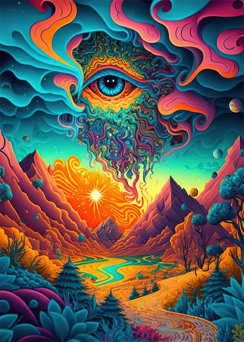 Pop Neon Colorful Cosmic Horror People Nature Brain Skull