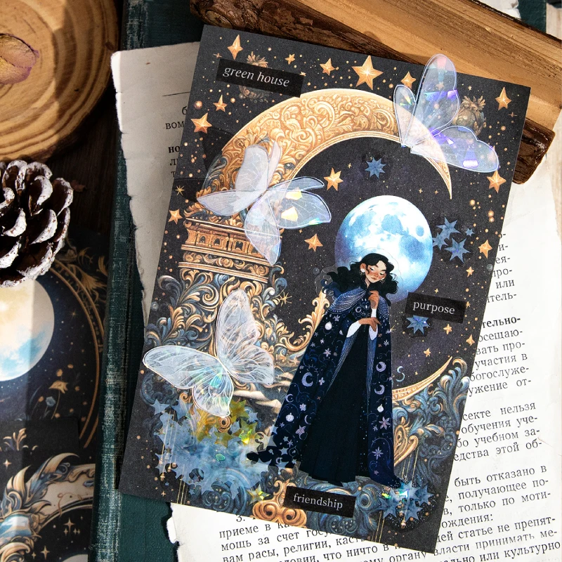 Journal GO 30pcs Moon Theme Material Paper Scrapbooking Photo Frame Moonlight Journal Material Decorative Background Paper 3