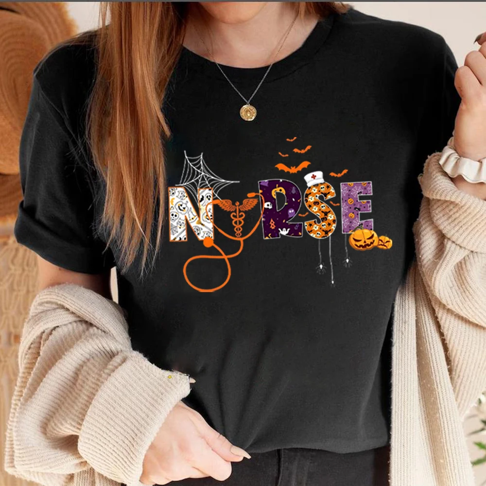 

Retro Halloween Nurse T Shirt Halloween Nursing Shirts Nurse Fall Shirt Unisex Short Sleeve Tshirt Harajuku Graphic Tees