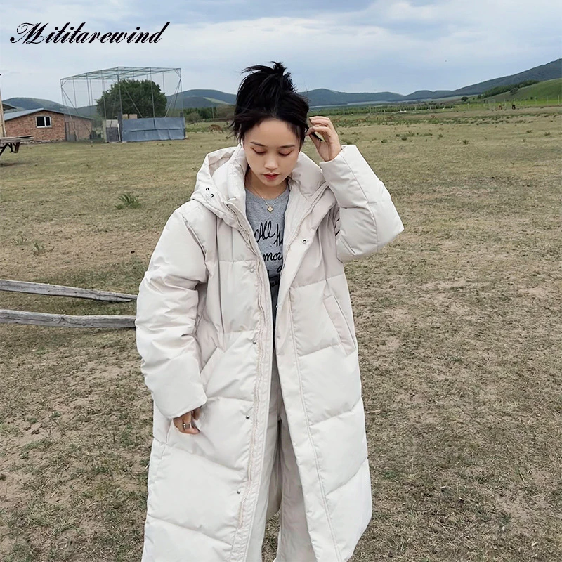 

Autumn Winter Thicken Parkas Women Down Cotton Hooded Keep Warm Casual Black White Women's Clothing Long Solid New Snow Coats