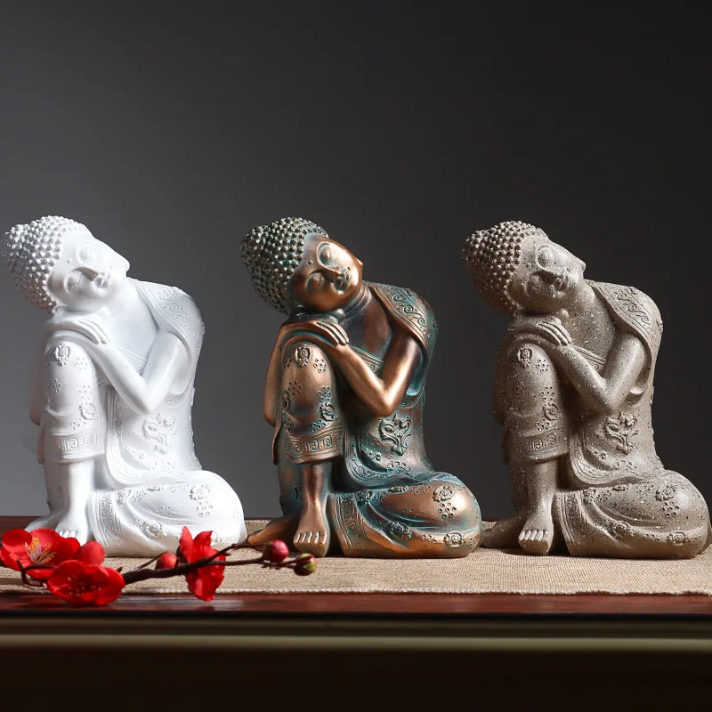 Southeast Asian Sleeping Sitting Buddha Statue Resin Crafts Thailand Hindu Fengshui Zen Garden Office Home Decoration Meditation