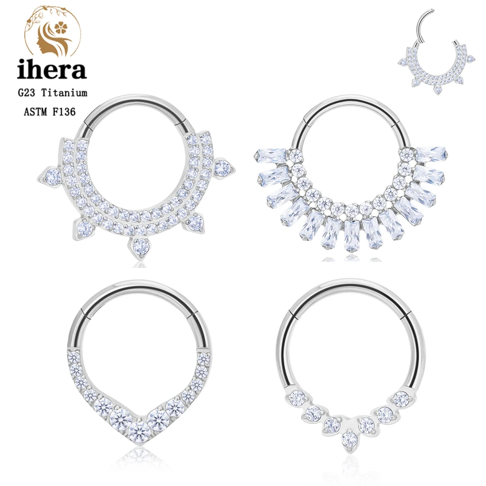 ASTM F136 G23 Titanium Round Septum Clicker Nose Rings Hoop Zircon 16G Ear Tragus Cartilage Daith Earrings Piercing Body Jewelry