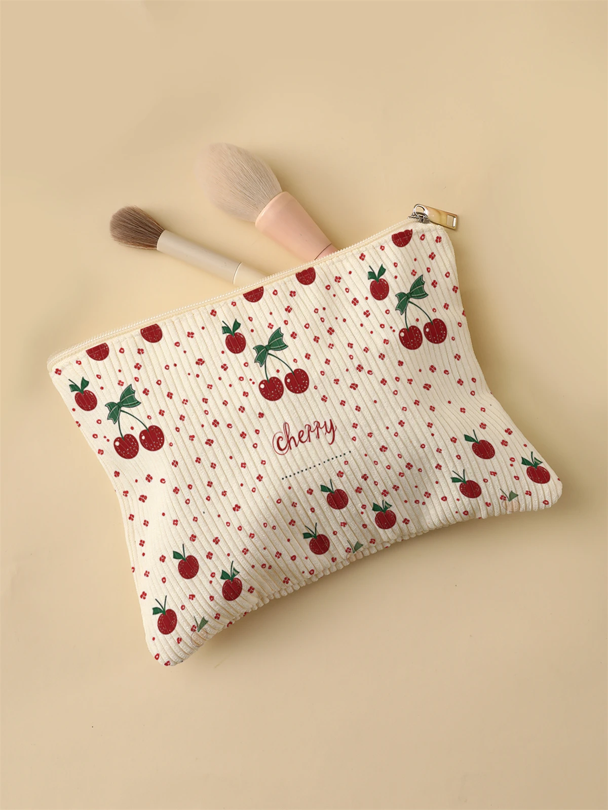 Women's Corduroy Travel Cosmetic Bag Portable Large Capacity Makeup Storage Organizer Zipper Clutch Purse Make up Bag