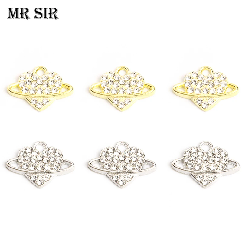 

10 шт., серебряные/позолоченные кристаллы, подвески в виде сердца, планеты, модные ювелирные украшения, аксессуары для изготовления сережек