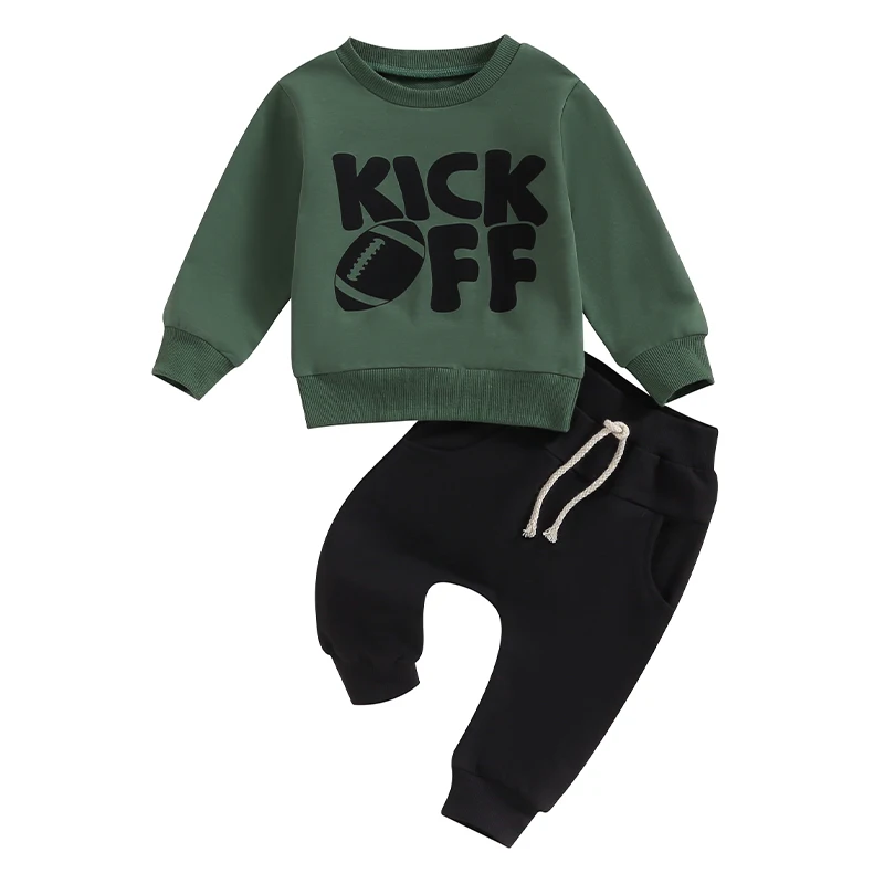 

Bmnmsl Baby Boy Fall Outfits Classic Long Sleeve Football Letter Print Sweatshirt + Pants Set Toddler Clothes