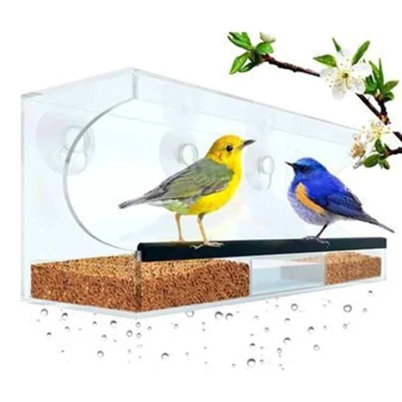 

Bird Feeder Acrylic Bird Window Feeder Pet Bird Feeding Supplies with 3 Slot SuctionCup Bird Feeding Box Dispenser