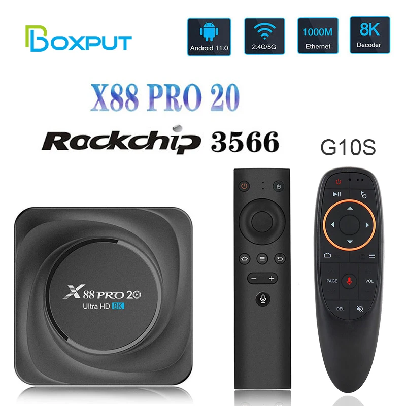 

BOXPUT X88 Pro 20 TV Box Android 11 Rockchip RK3566 8GB 64GB Smart TV Box 8K 2.4G 5.8G WIFI Google Voice Control Set Top Box
