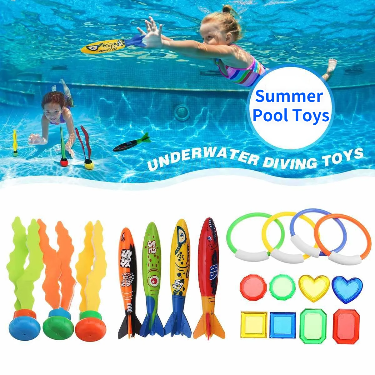 Kids Summer Shark Rocket Throwing Toy Swimming Pool Dive