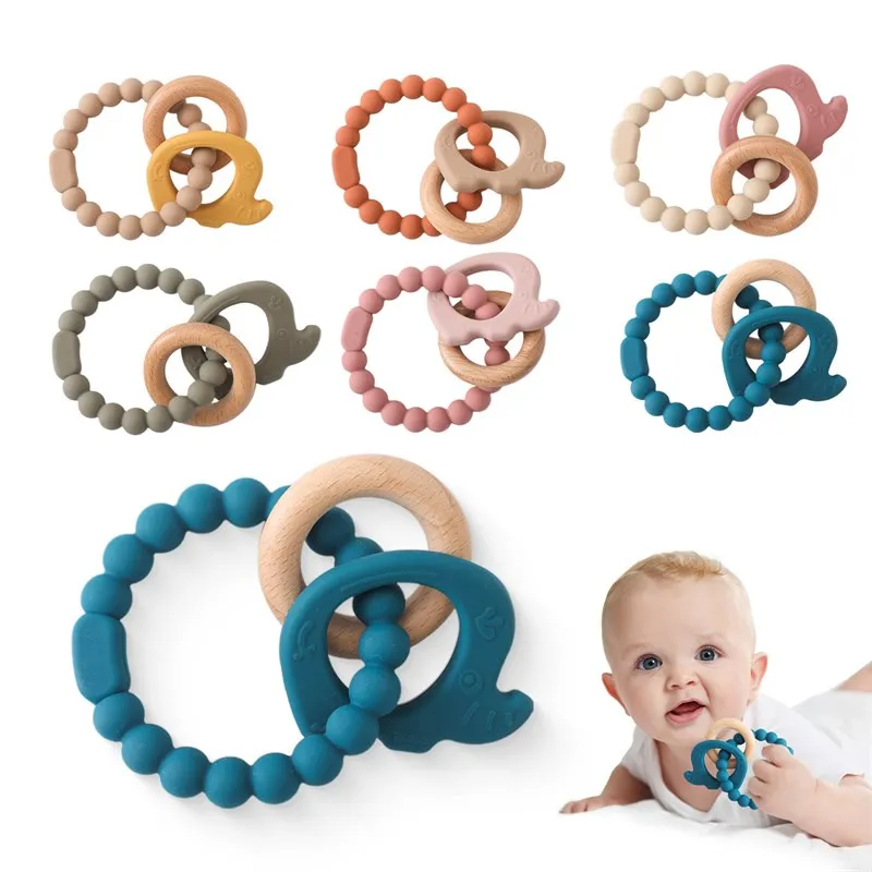 

Baby Silicone Teether Elephant Shaped Rattles Bracelet BPA Free Newborn Anti-eating Hand Grip Chewing Toys Baby Accessories Gift