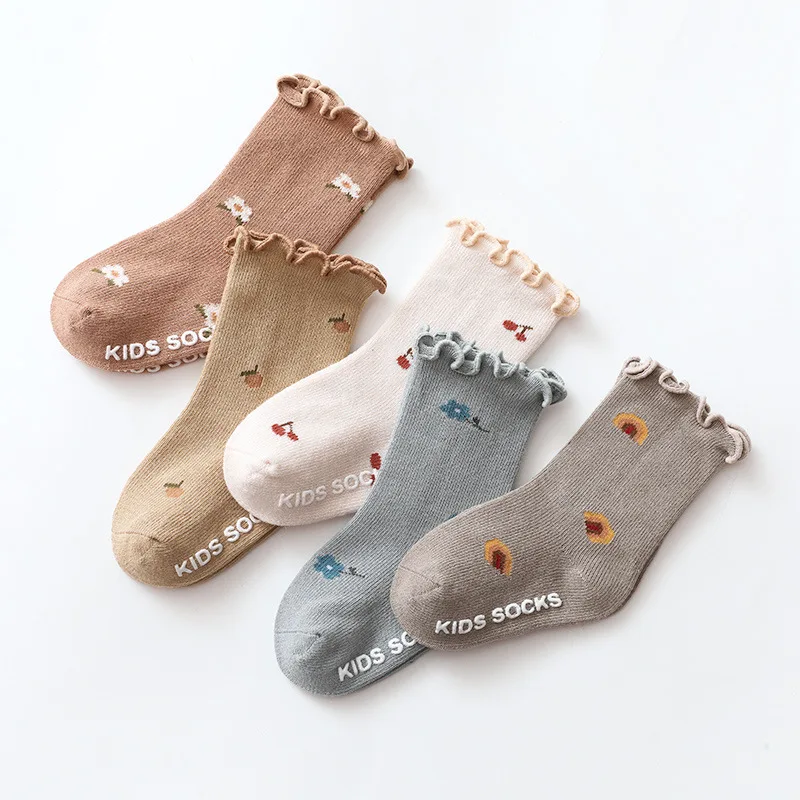 Soft Breathable Toddlers Girls Frilly Socks Cotton Baby Ankle Sock Vintage Floral Pattern Children School Sock Infant Floor Sock